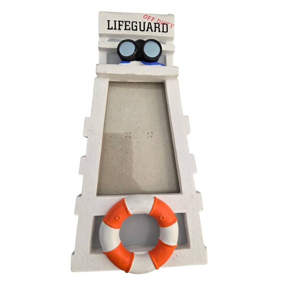 Lifeguard Tower Picture Frame Nautical Beach Decor Off Duty White Orange 9in